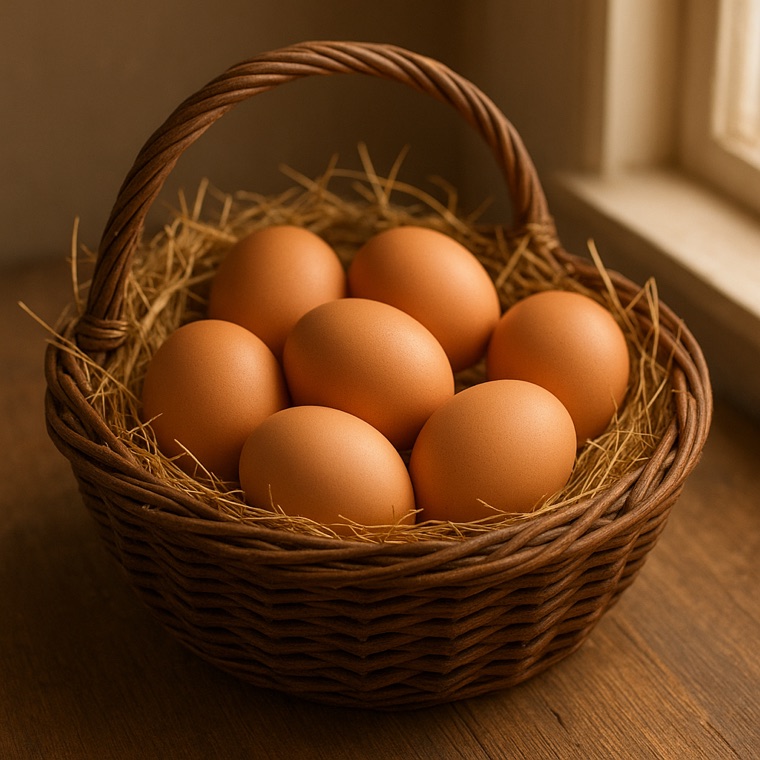 A basket of fresh farm eggs